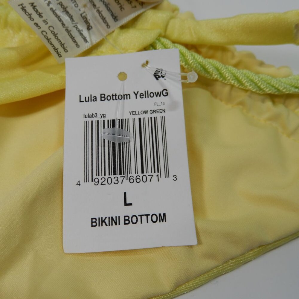 Baobab Lula Metallic Side Tie BIKINI BOTTOM Size L Neon Yellow Green NEW $100 - Picture 5 of 8